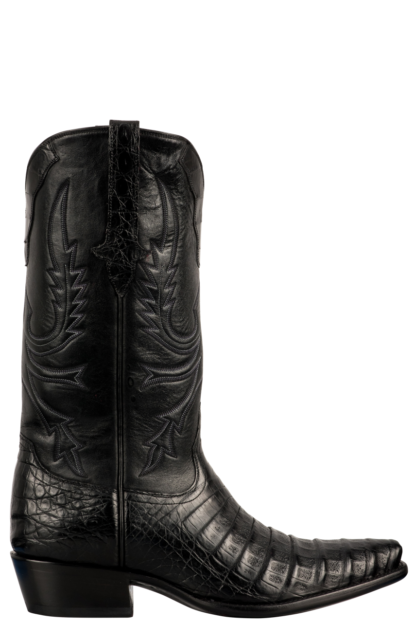 Stallion Caiman Crocodile Cowboy Boots - Solid Black