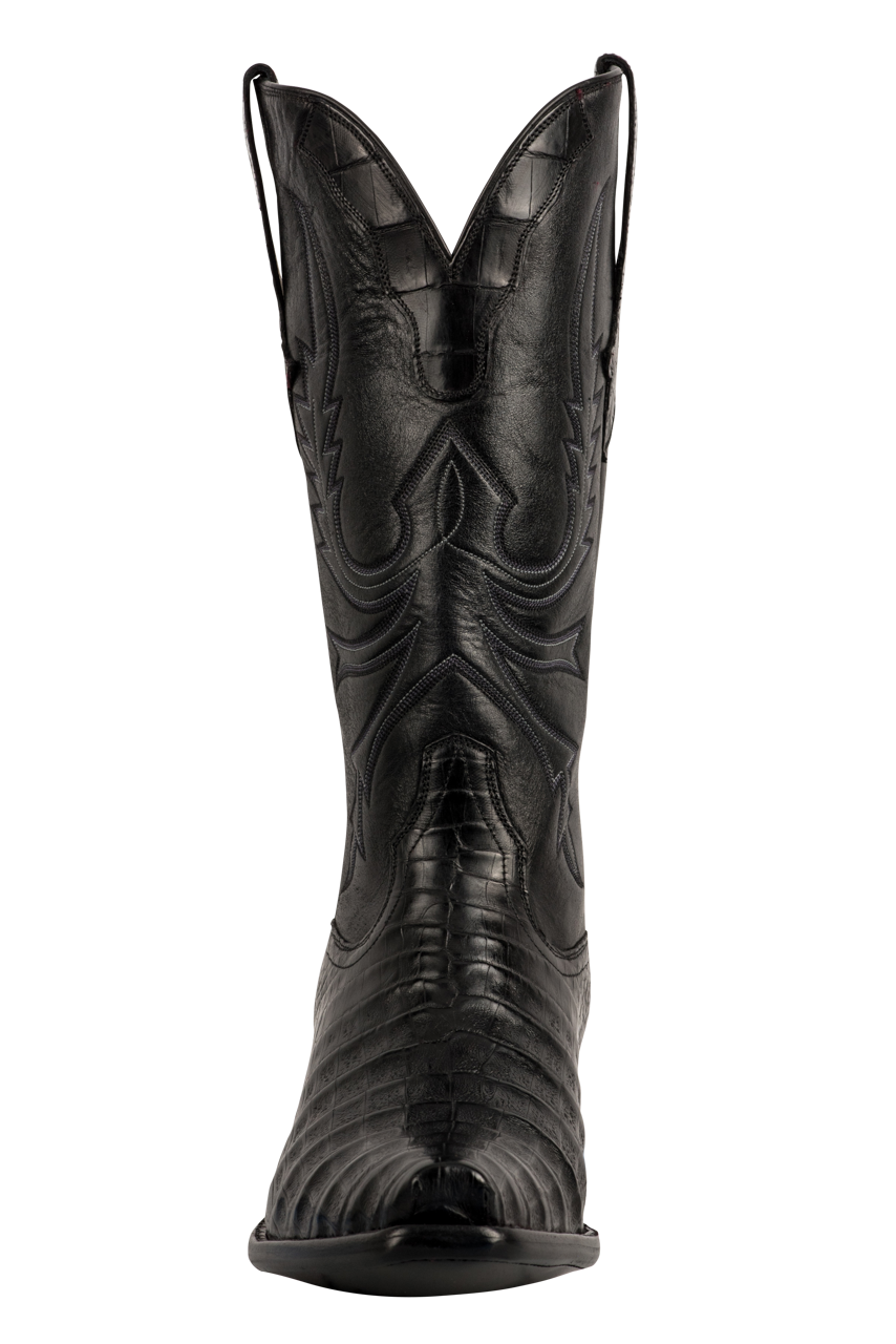 Stallion Caiman Crocodile Cowboy Boots - Solid Black