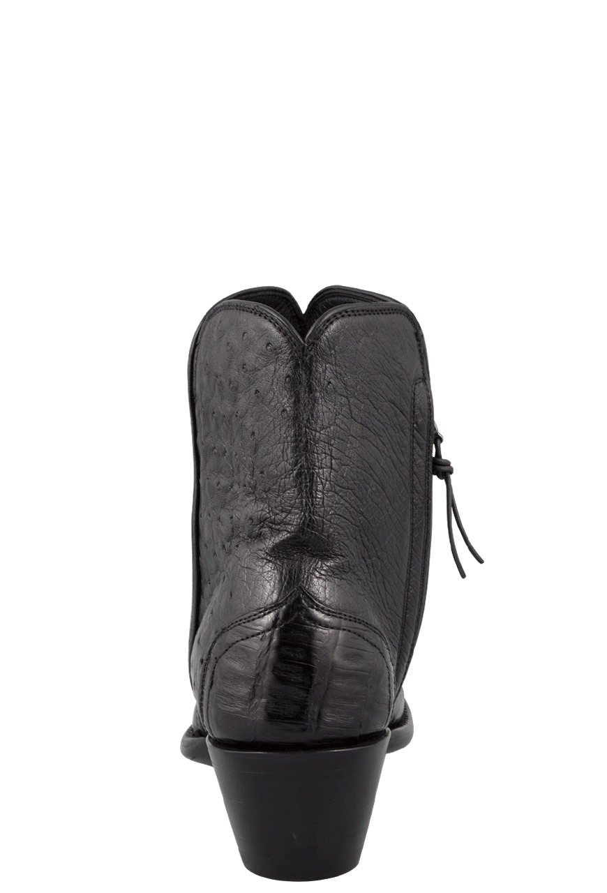 Stallion Ostrich & Caiman Zorro Ankle Boots - Black