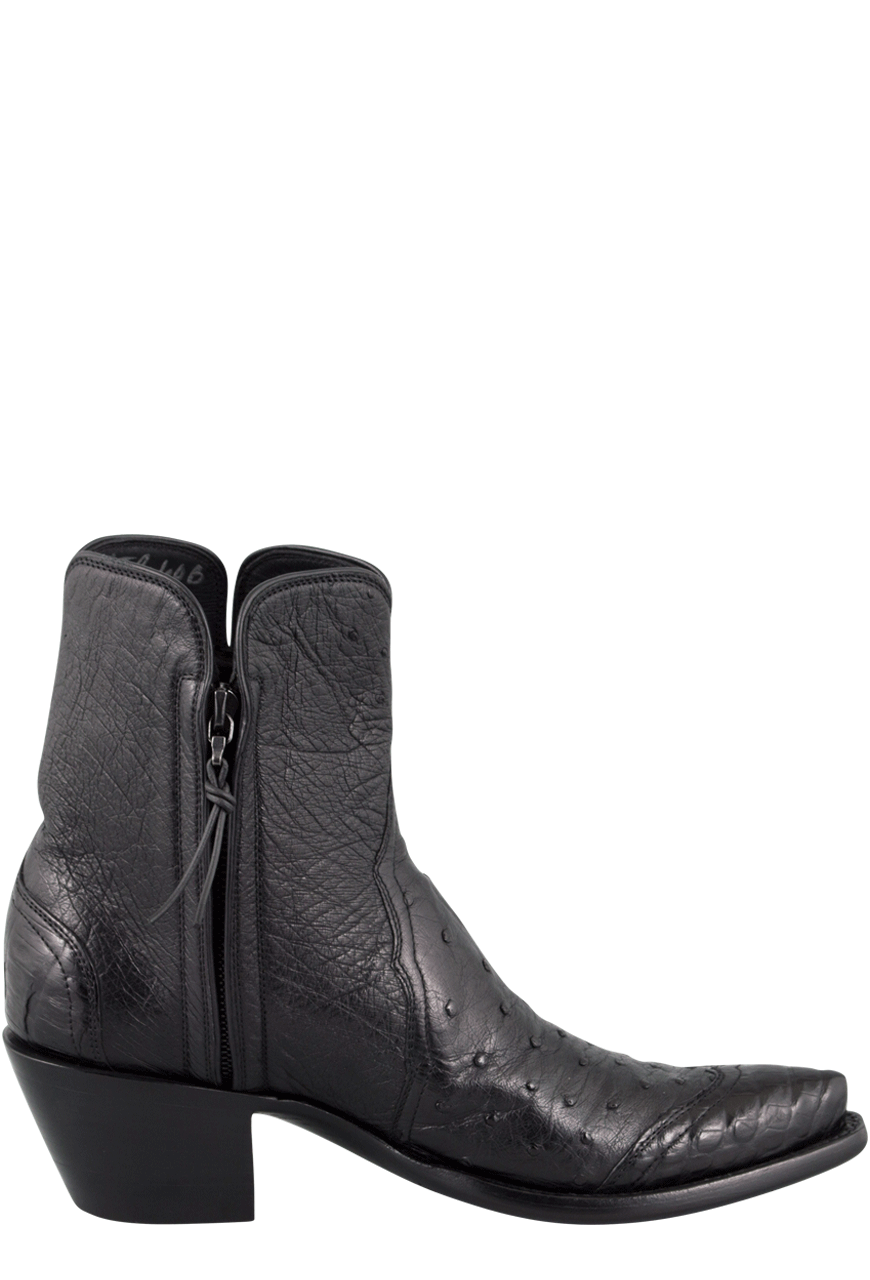 Stallion Ostrich & Caiman Zorro Ankle Boots - Black