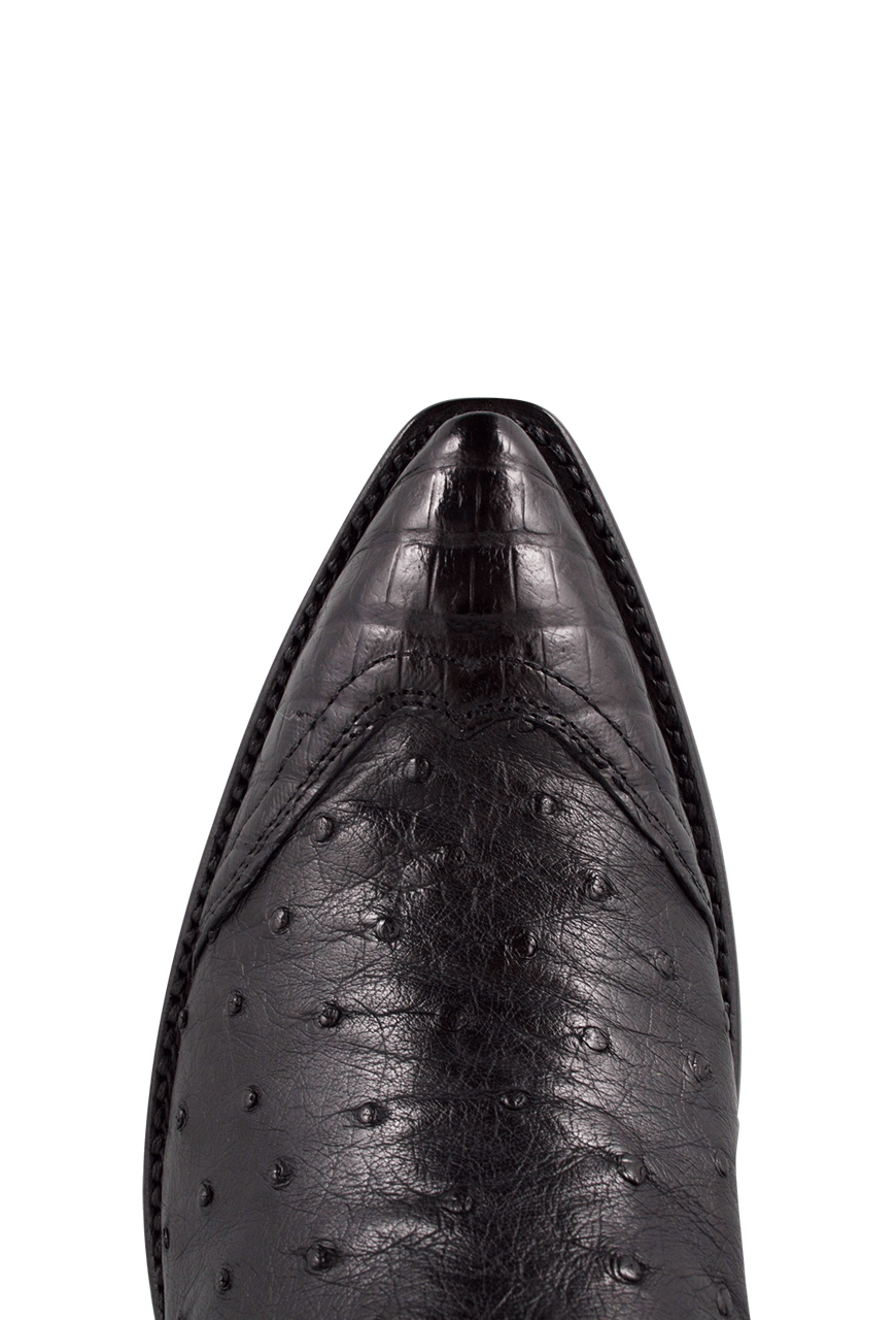 Stallion Ostrich & Caiman Zorro Ankle Boots - Black