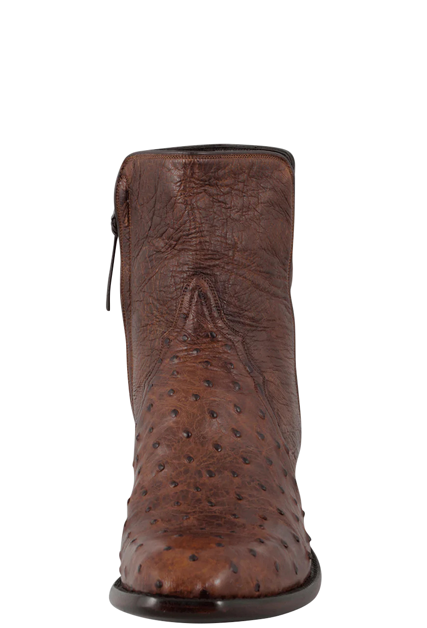 Stallion Full Quill Ostrich Zorro Ankle Boots - Antique Saddle