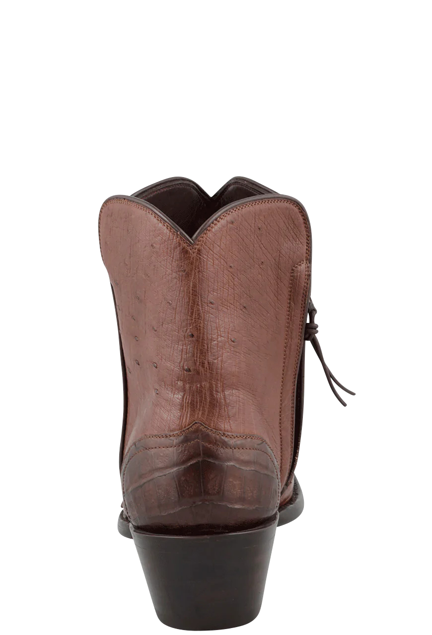Stallion Ostrich & Caiman Zorro Ankle Boots - Tobacco