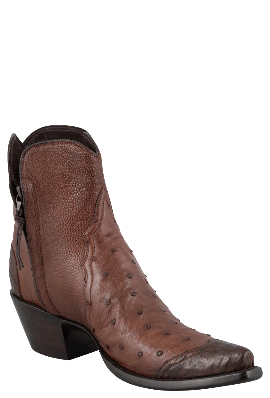 Stallion Ostrich & Caiman Zorro Ankle Boots - Tobacco