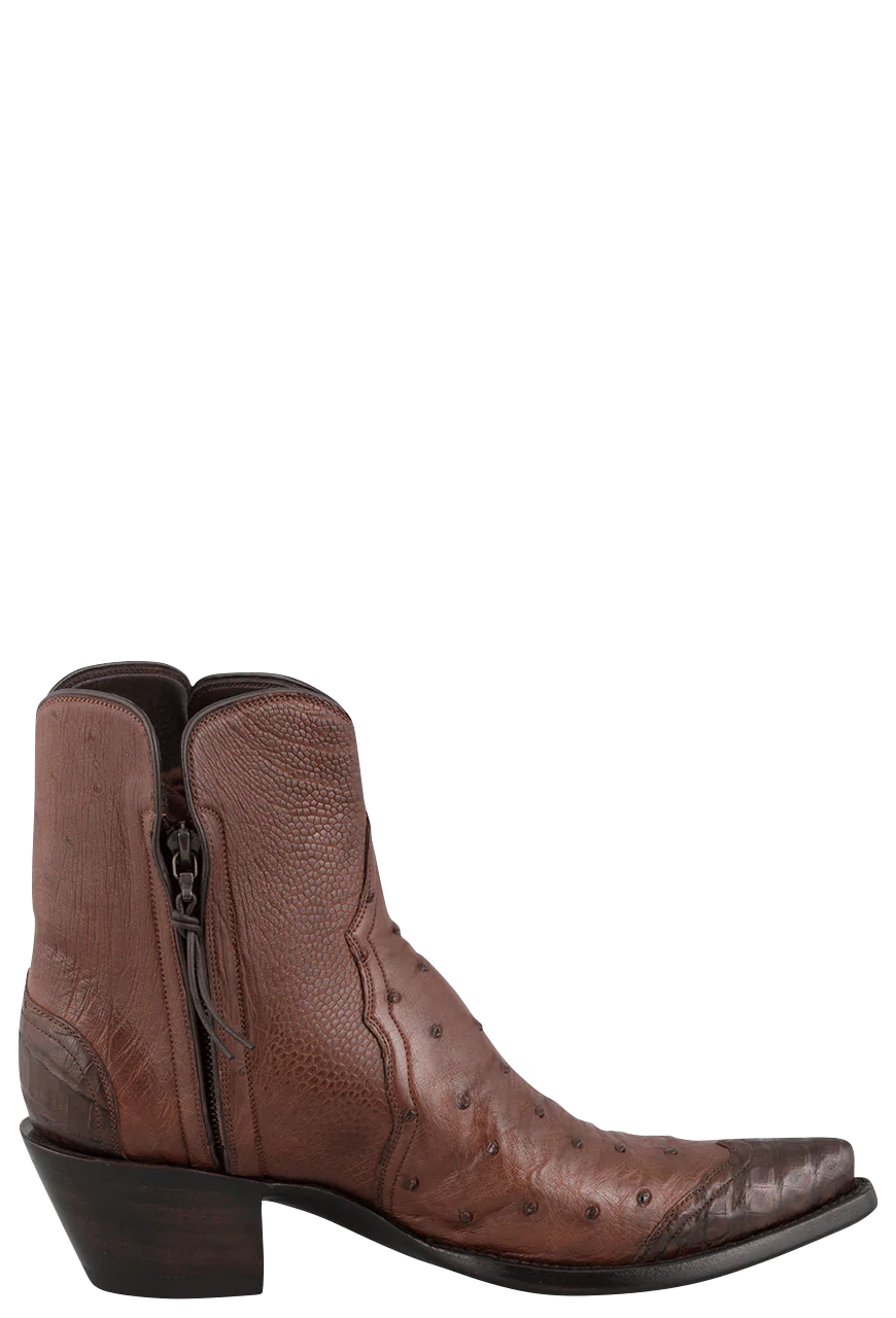 Stallion Ostrich & Caiman Zorro Ankle Boots - Tobacco