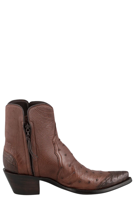 Stallion Ostrich & Caiman Zorro Ankle Boots - Tobacco