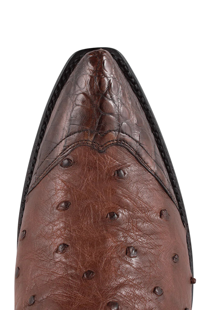 Stallion Ostrich & Caiman Zorro Ankle Boots - Tobacco