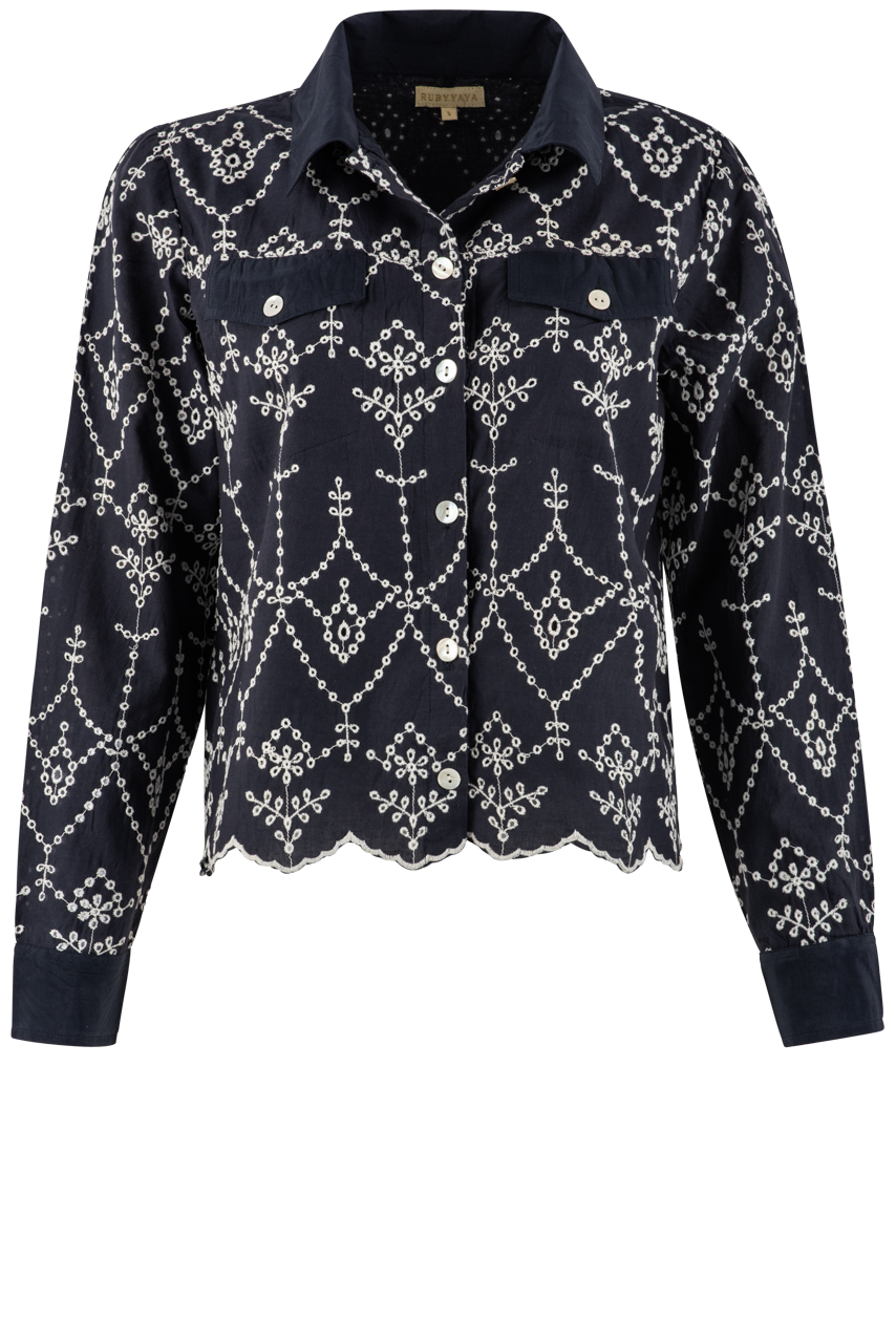 RubyYaya Navy Embroidered Shirt