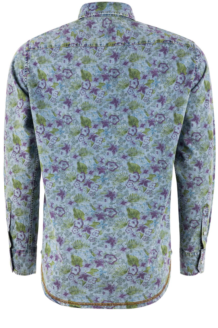 Pinto Ranch YY Collection Printed Long Sleeve Pearl Snap Shirt - Denim