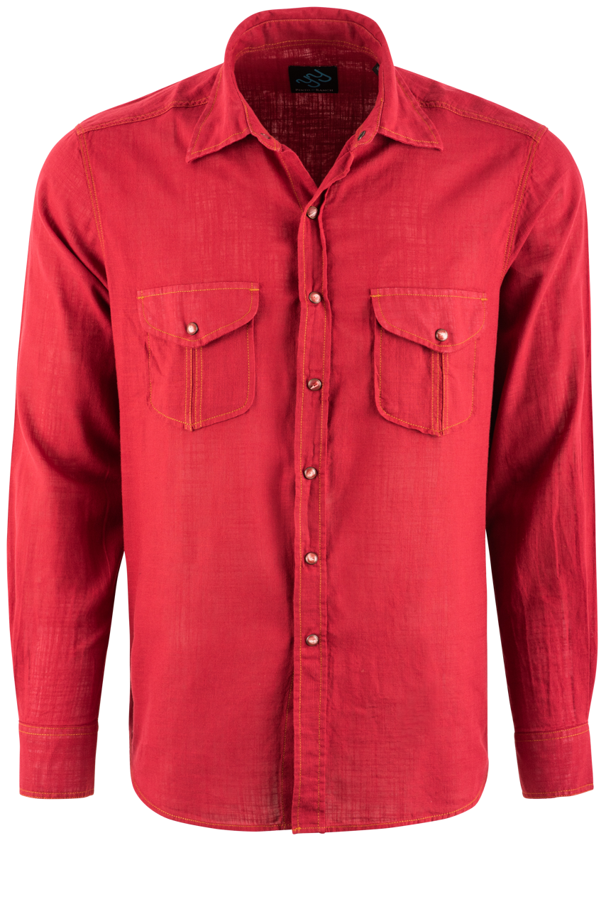Pinto Ranch YY Collection Pleated Red Wash Pearl Snap Shirt