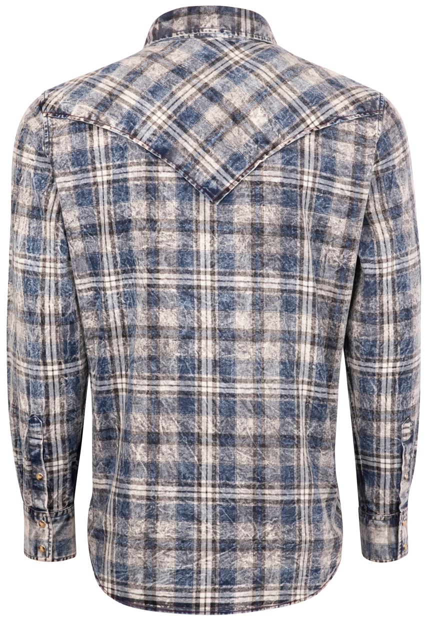Pinto Ranch YY Collection Washed Plaid Pearl Snap Shirt - Indigo
