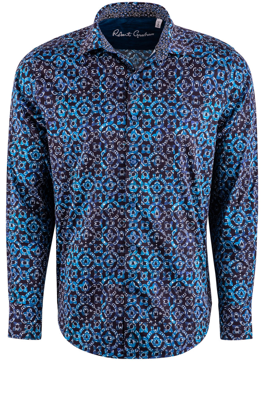 Robert Graham Blue Pattern Long Sleeve Button-Front Shirt