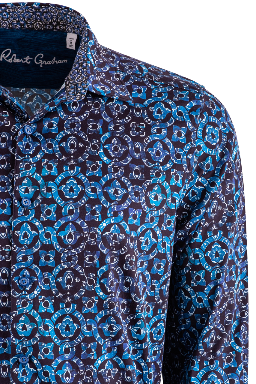 Robert Graham Blue Pattern Long Sleeve Button-Front Shirt