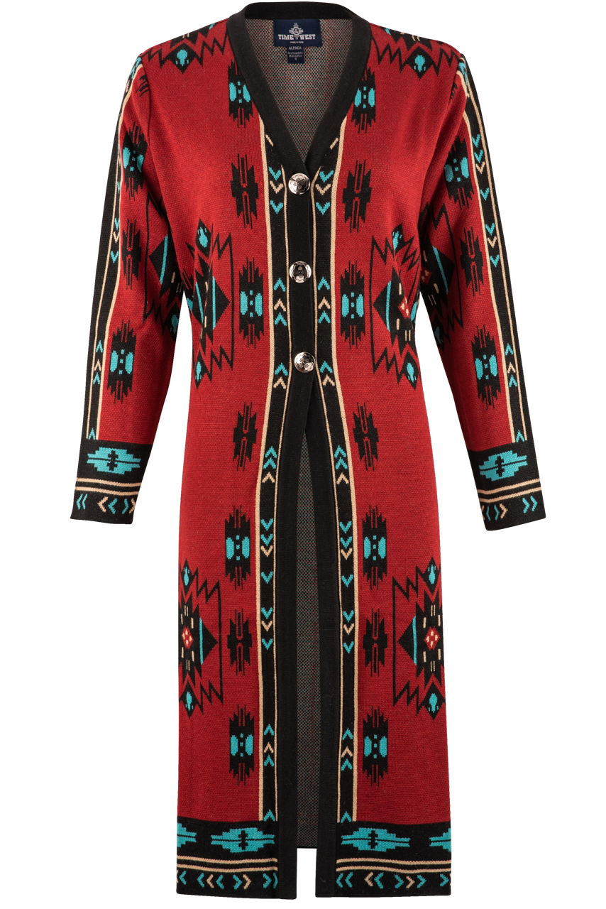 Time of the West Long Red Alpaca Sweater