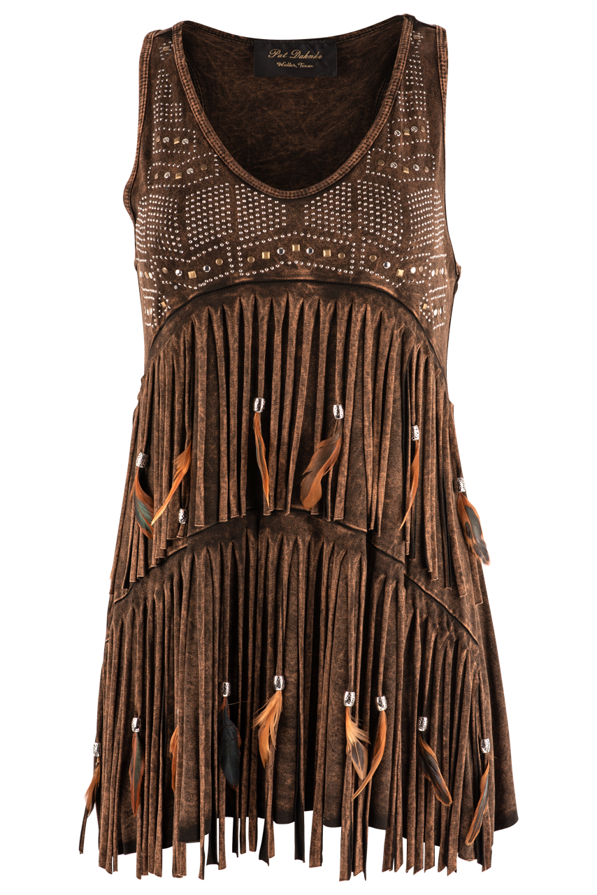 Pat Dahnke Brown Fringe Tank Top