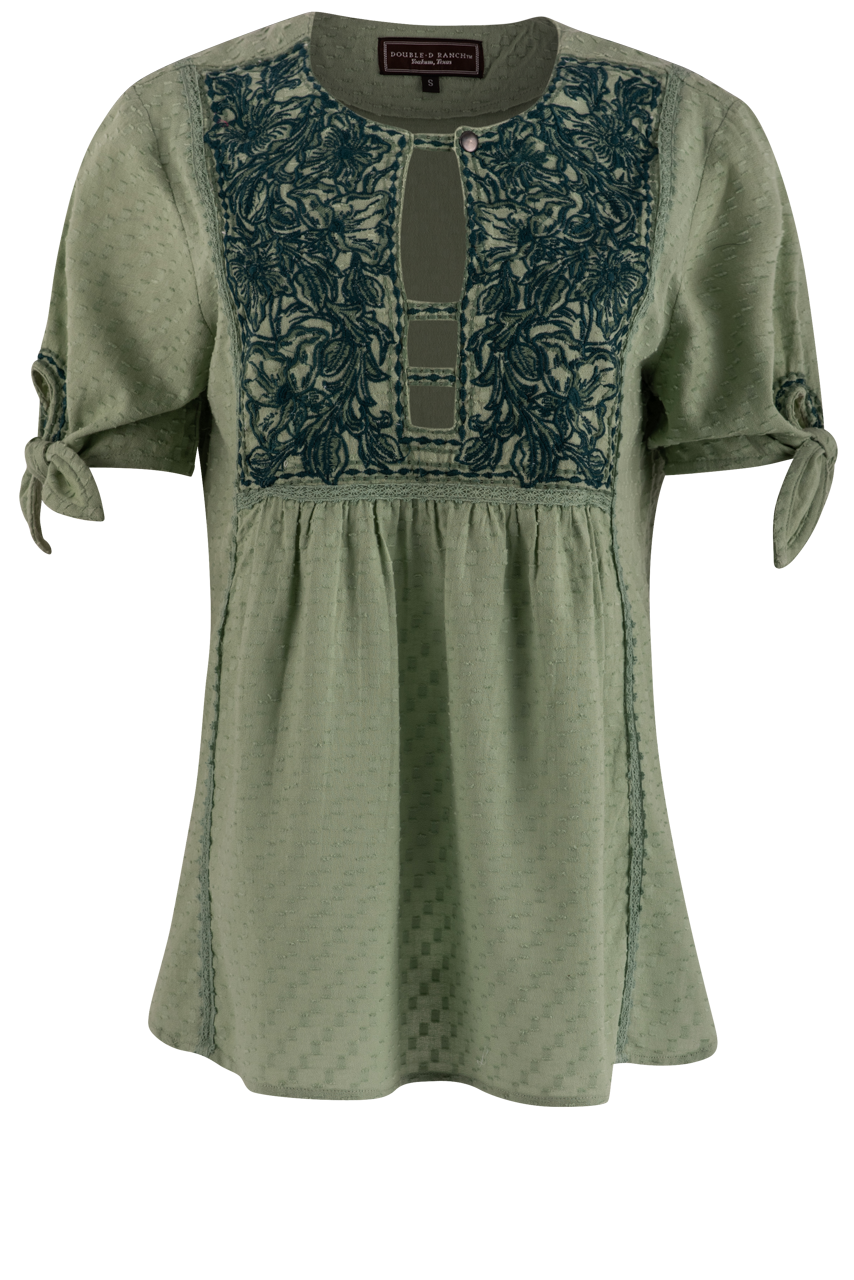 Double D Ranch Spring Green Rose Scroll Top