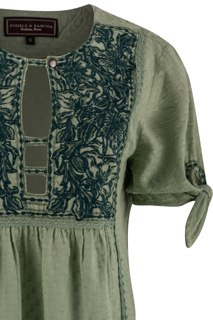 Double D Ranch Spring Green Rose Scroll Top