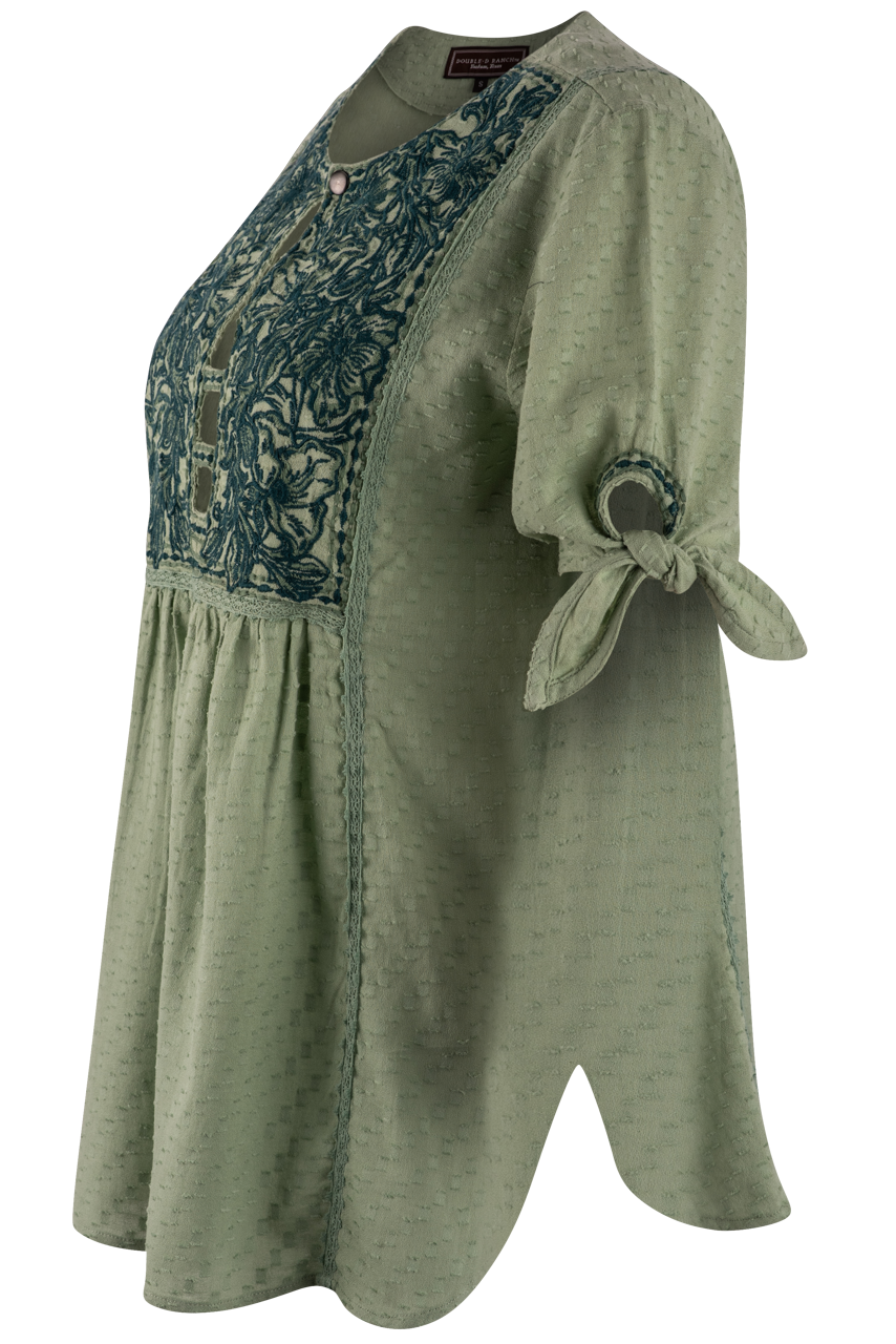 Double D Ranch Spring Green Rose Scroll Top