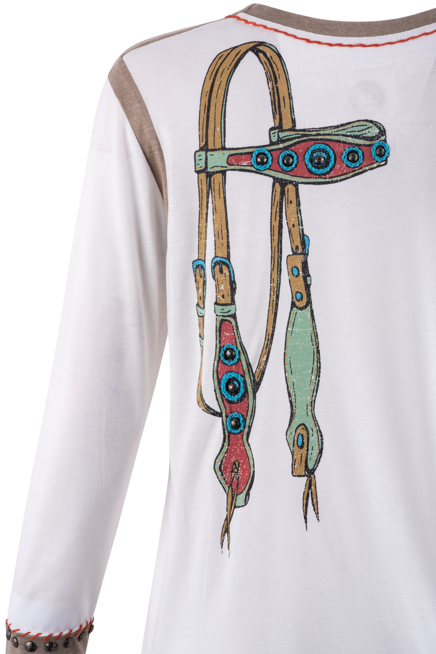 Double D Ranch String Pulling Leather Top