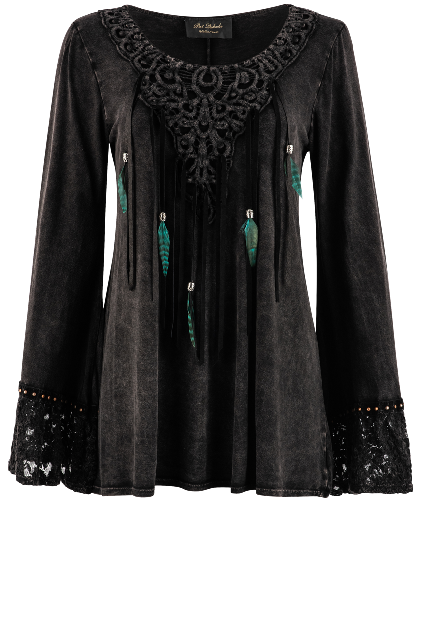 Pat Dahnke Black Lace Bell Sleeve Top