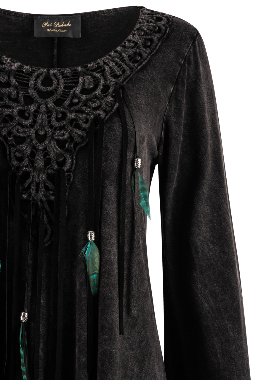 Pat Dahnke Black Lace Bell Sleeve Top