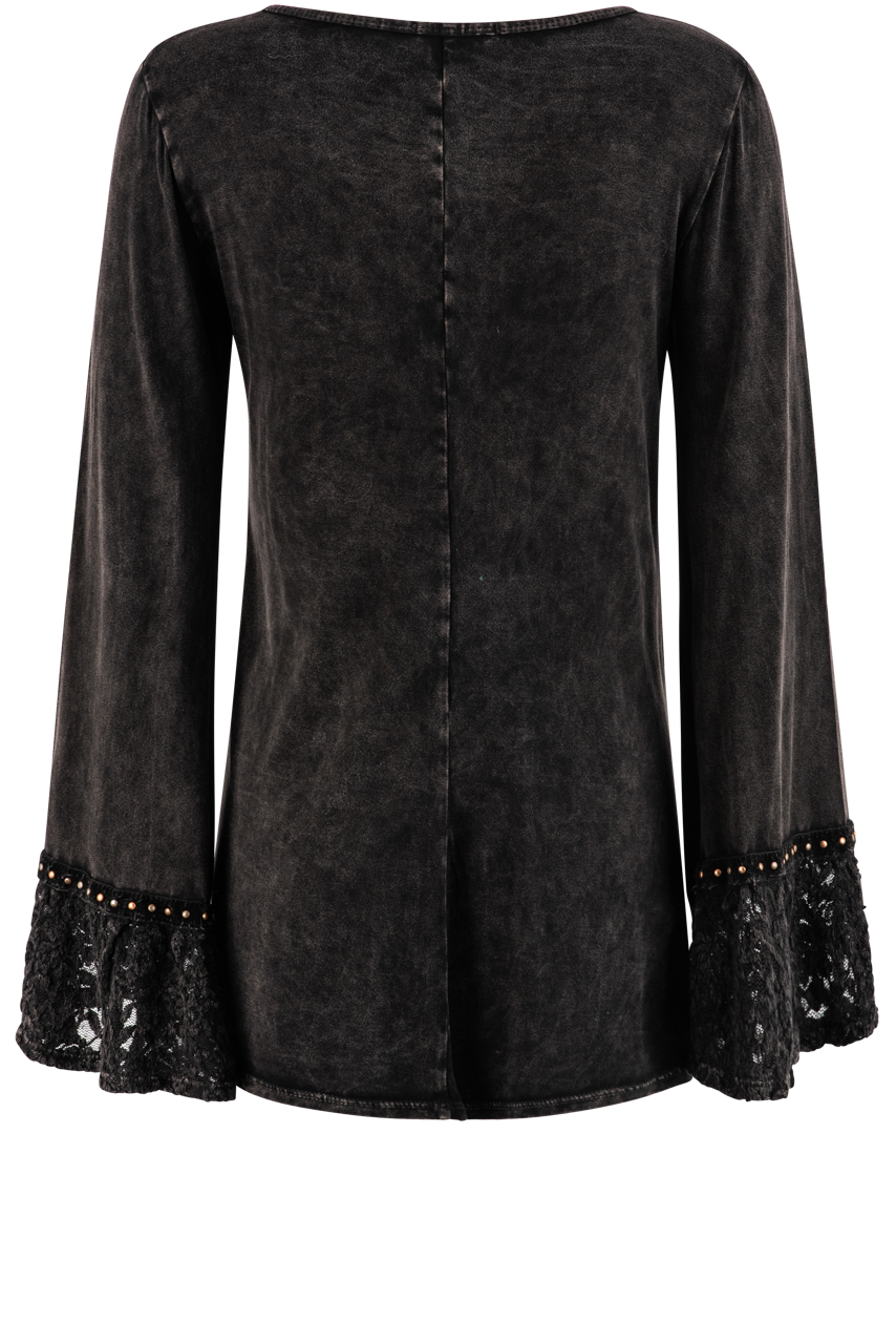 Pat Dahnke Black Lace Bell Sleeve Top