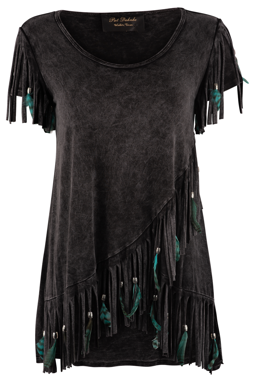 Pat Dahnke Black Feather Fringe Top