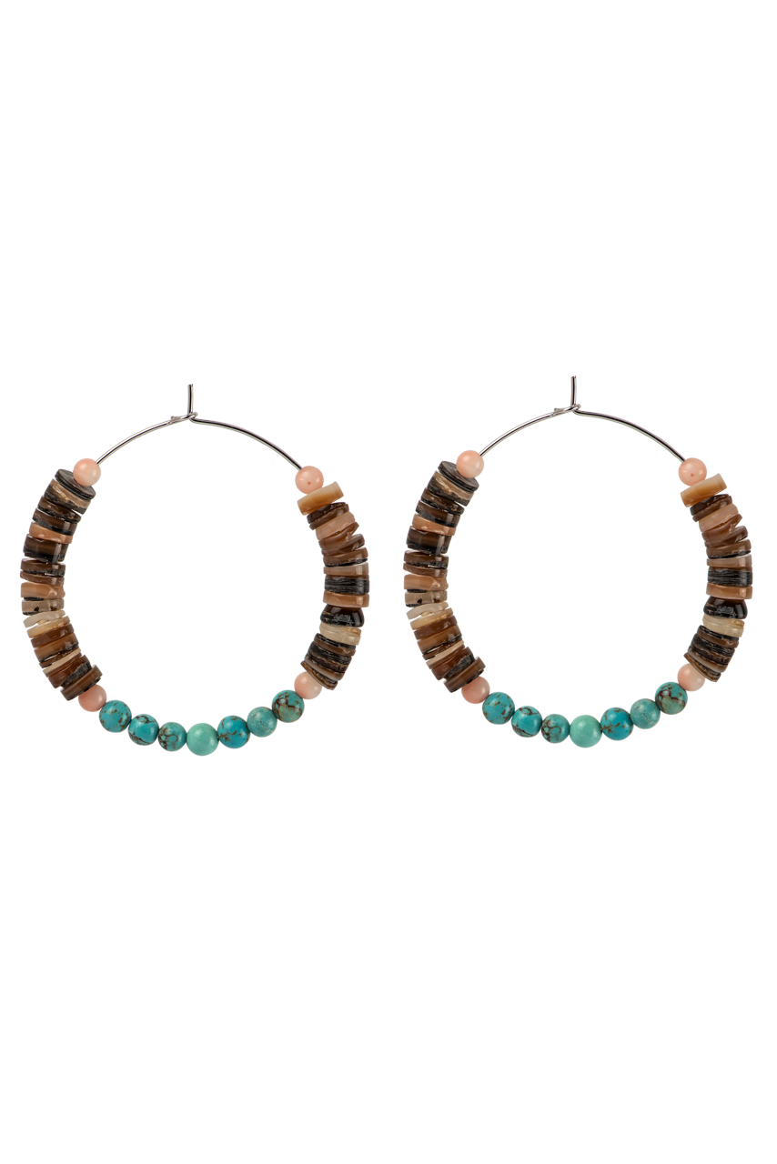Ann Vlach Brownlip Shell & Turquoise Hoop Earrings