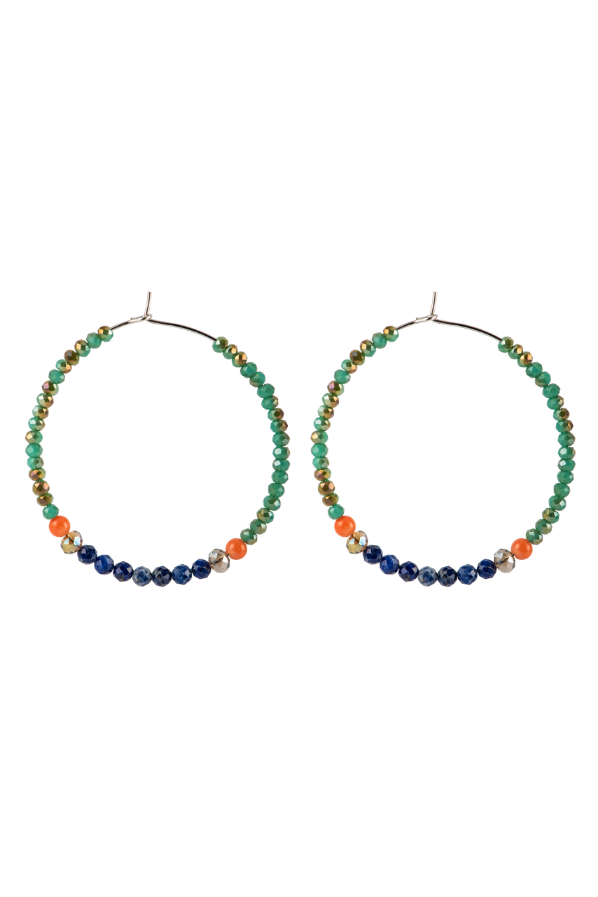 Ann Vlach Lapis, Coral & Turquoise Hoop Earrings