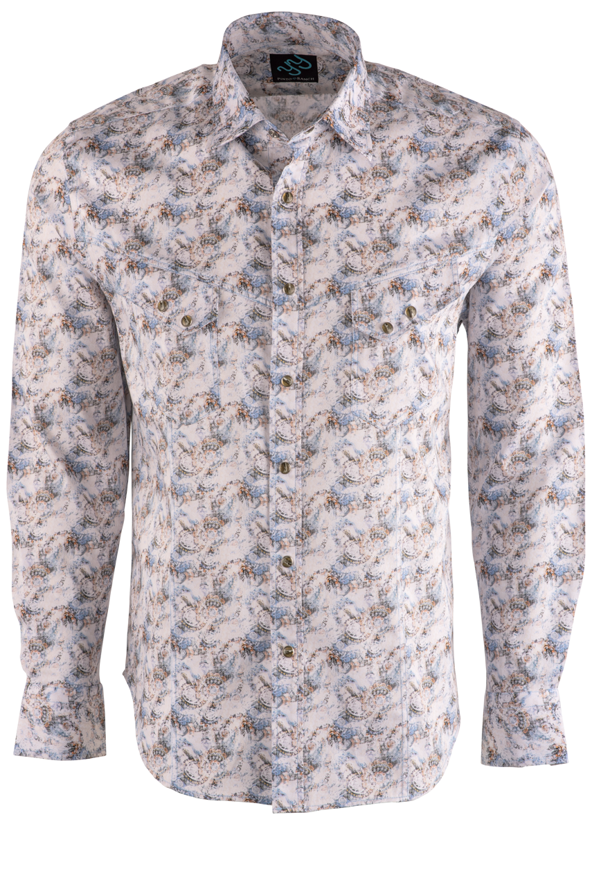 Pinto Ranch YY Collection Faded Paisley Print Long Sleeve Button-Front Shirt