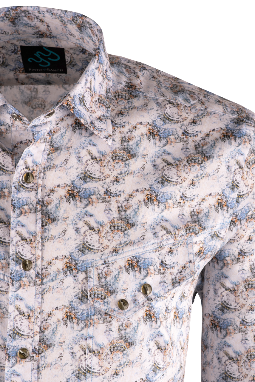Pinto Ranch YY Collection Faded Paisley Print Long Sleeve Button-Front Shirt