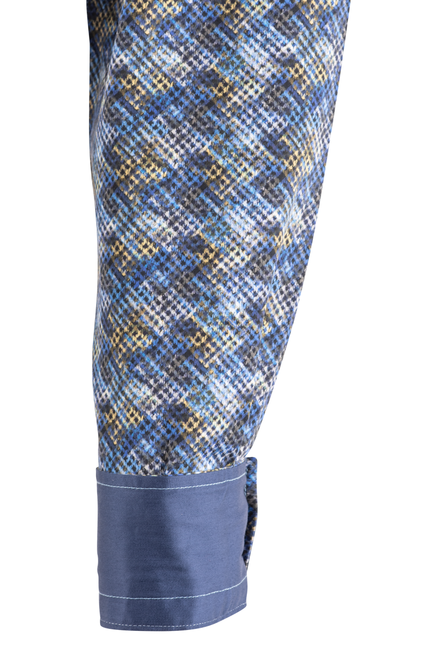 Pinto Ranch YY Collection Faded Diamond Long Sleeve Pearl Snap Shirt - Blue & Gold