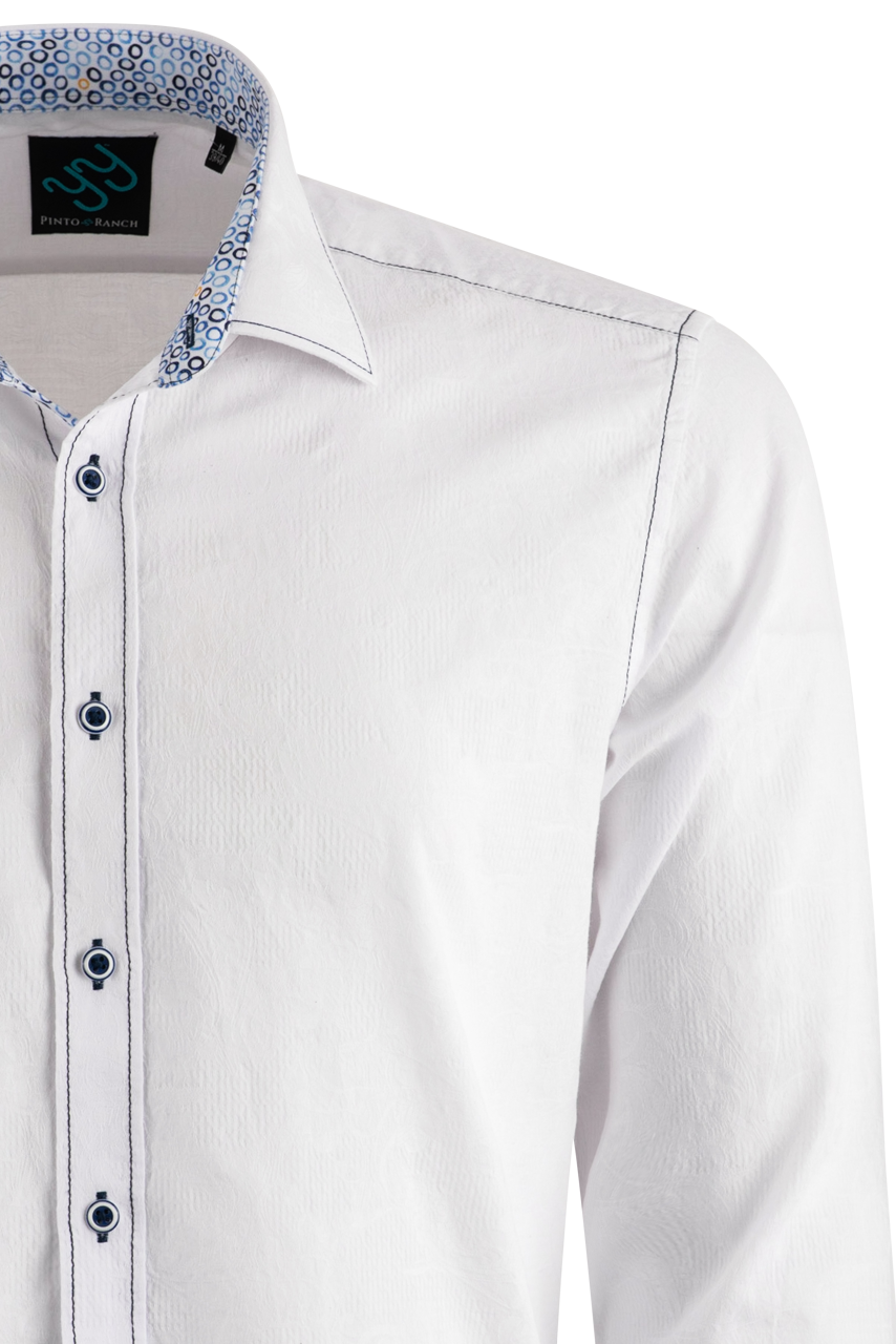 Pinto Ranch YY Collection Jacquard Long Sleeve Button-Front Shirt - White