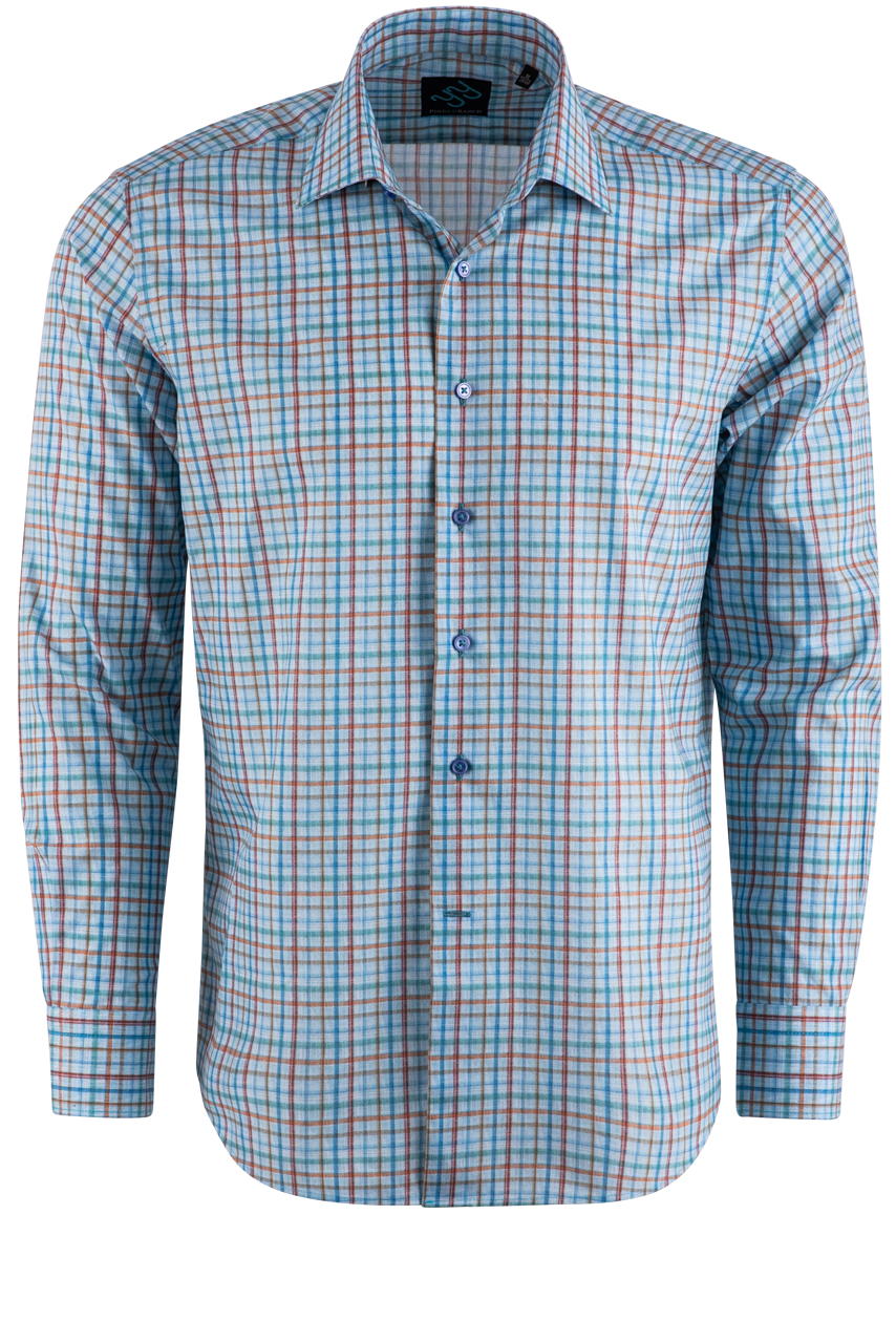 Pinto Ranch YY Collection Plaid Long Sleeve Button-Front Shirt - Blue