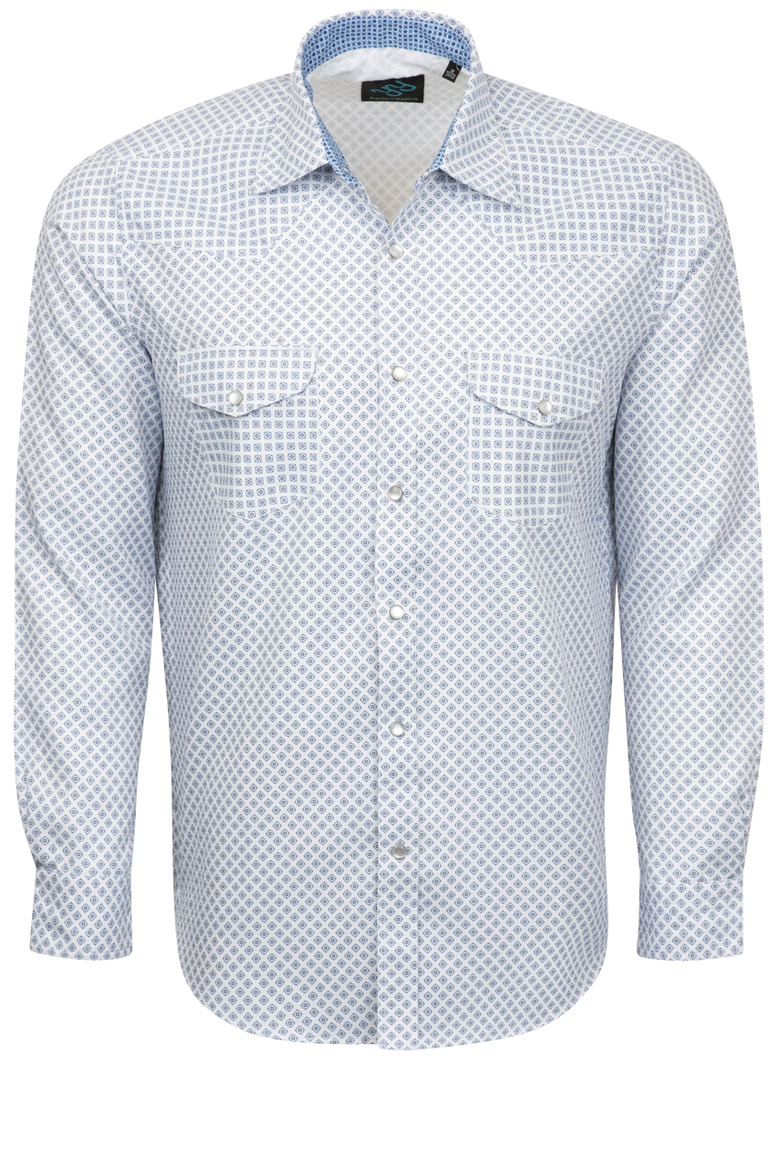 Pinto Ranch YY Collection Diamond Foulard Snap Front Shirt - White/Blue