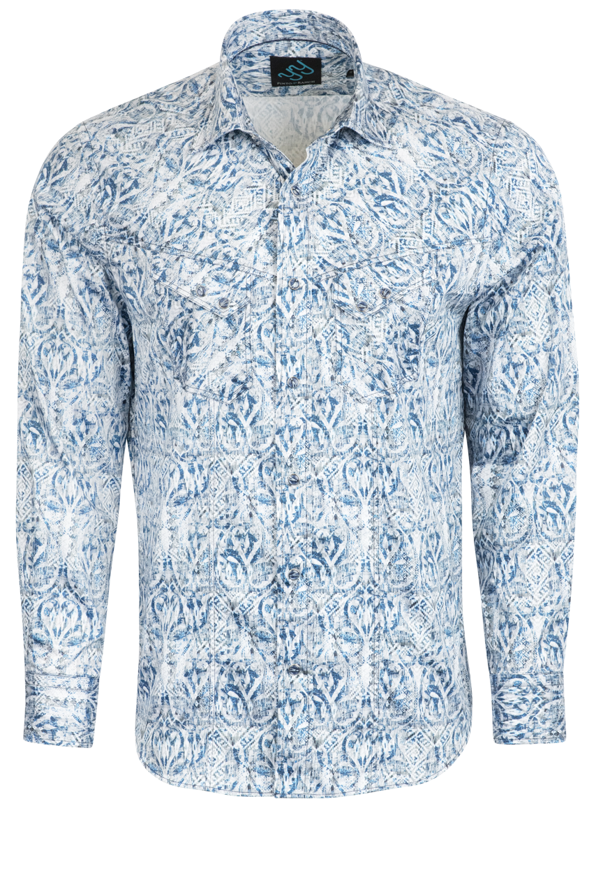 Pinto Ranch YY Collection Batik Button-Front Shirt - Blue
