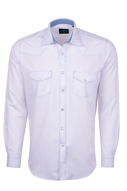 Pinto Ranch YY Collection Jacquard Snap Front Shirt - White