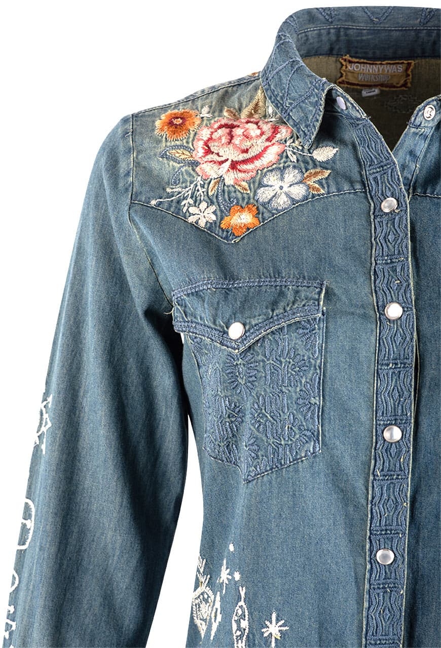Johnny Was Umoya Frayed Western Shirt