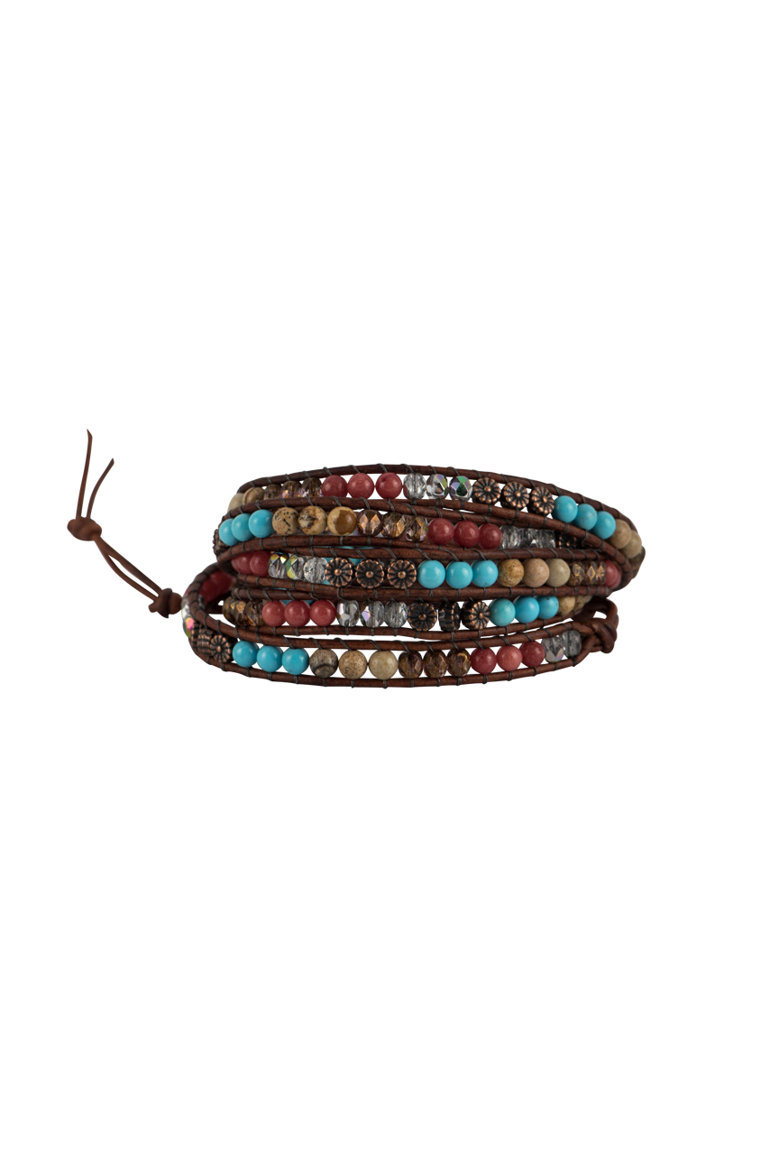 Wrapped To Wear Turquoise and Coral Bead Bracelet