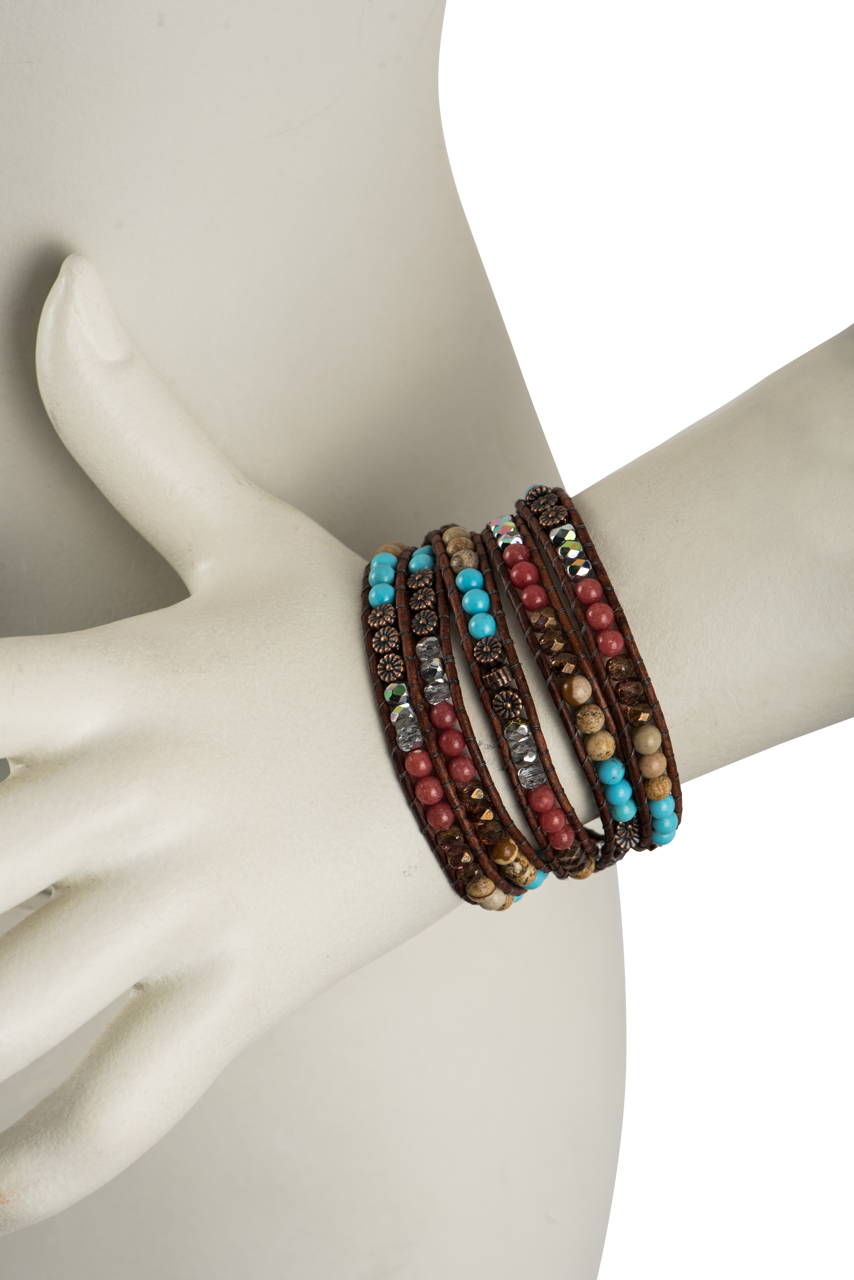 Wrapped To Wear Turquoise and Coral Bead Bracelet