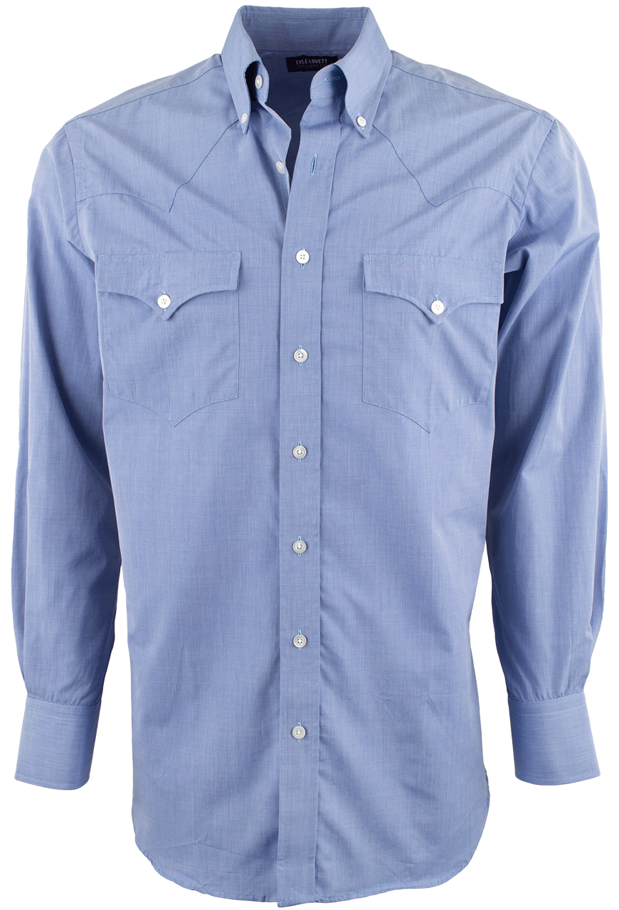 Lyle Lovett for Hamilton Solid Blue Poplin Button-Front Western