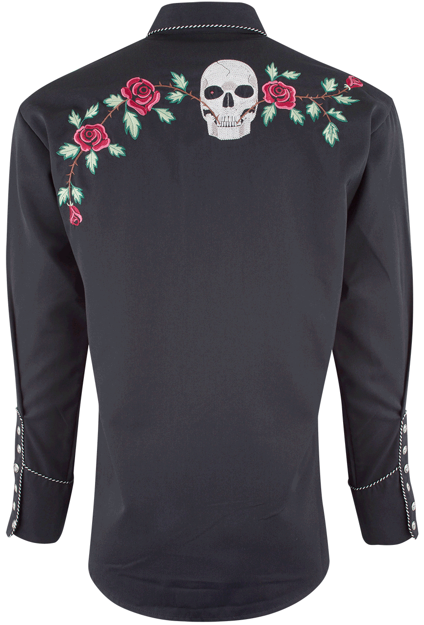 Scully Skull & Roses Snap Front Shirt - Black