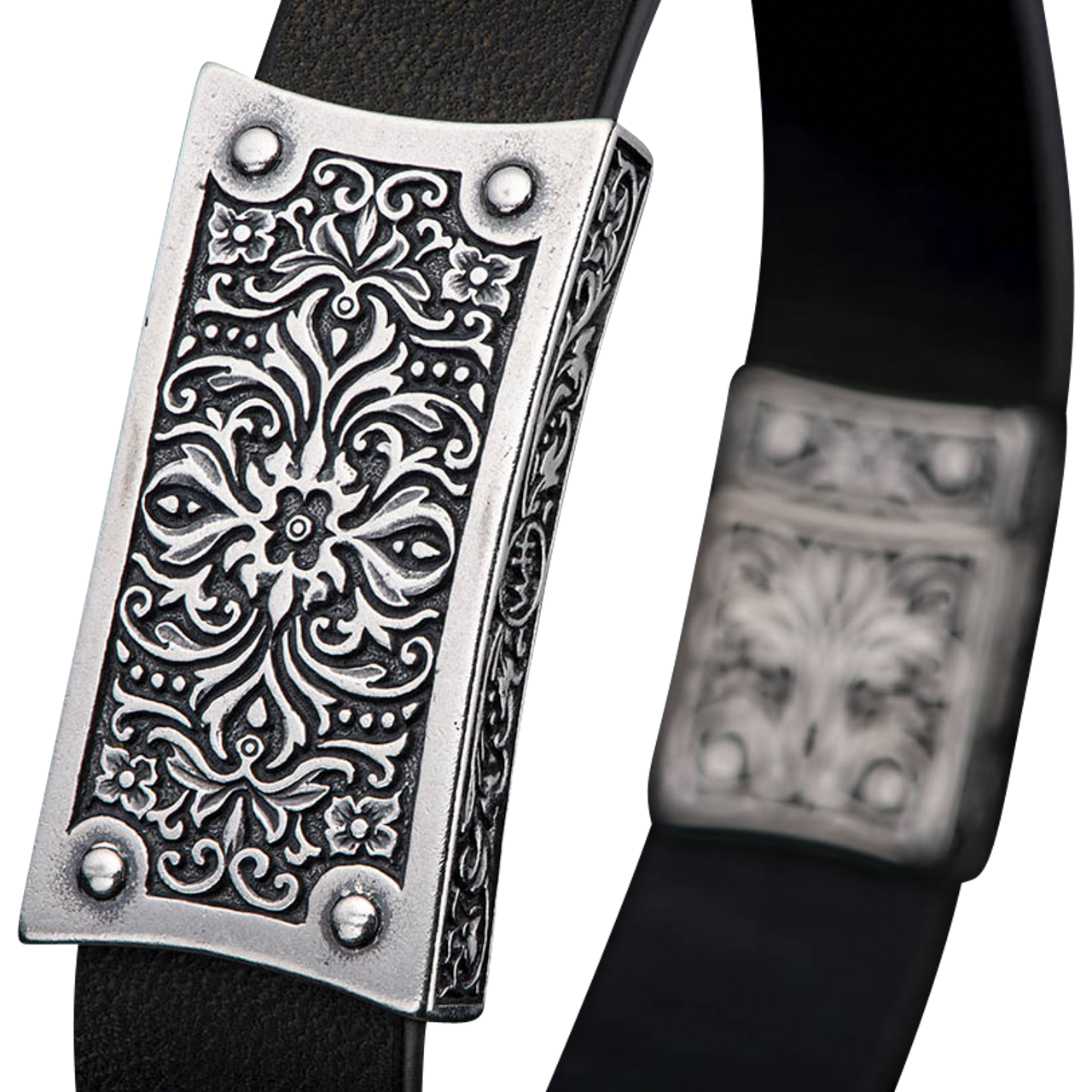William Henry Sculpted Sterling Silver Leather Bracelet