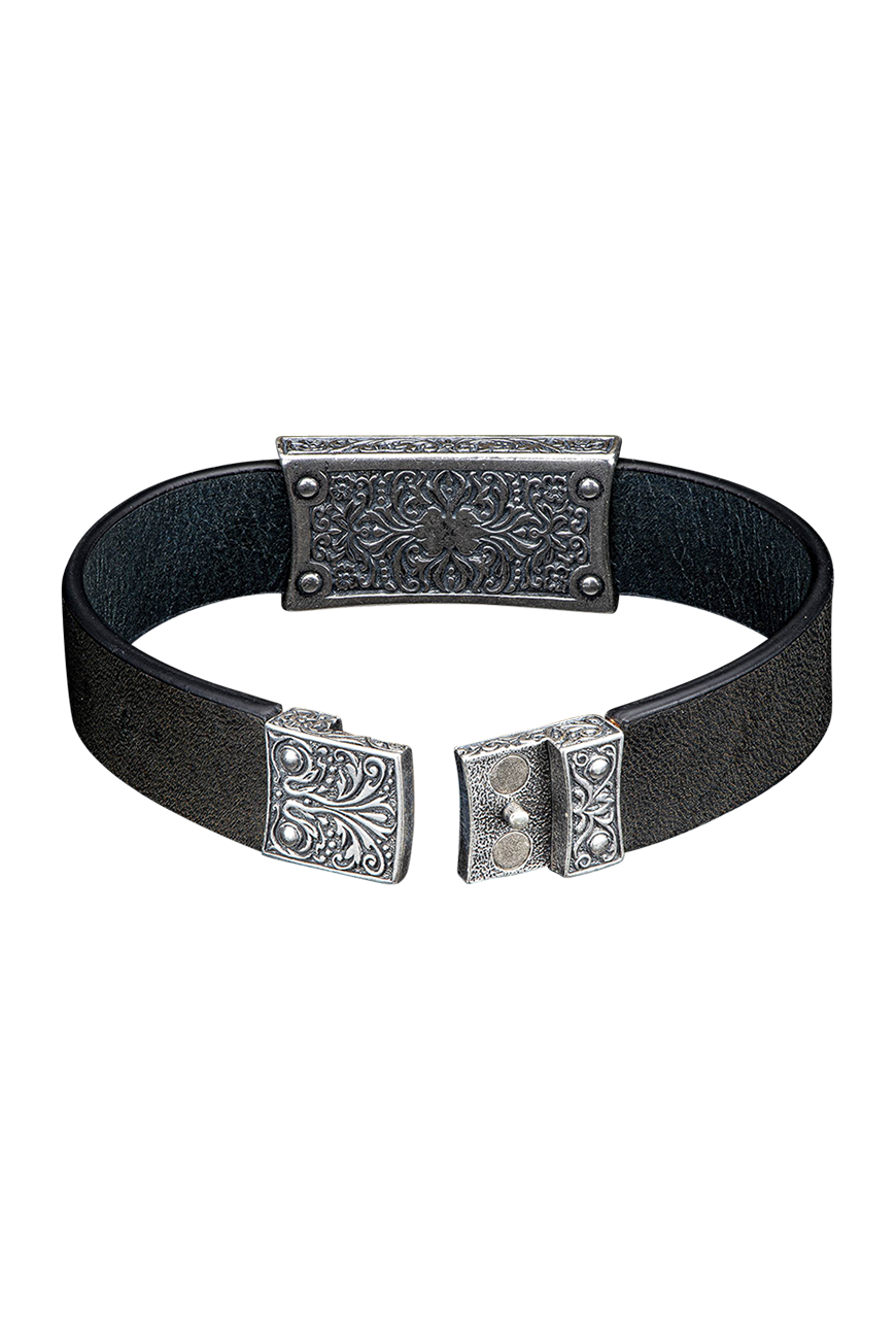 William Henry Sculpted Sterling Silver Leather Bracelet