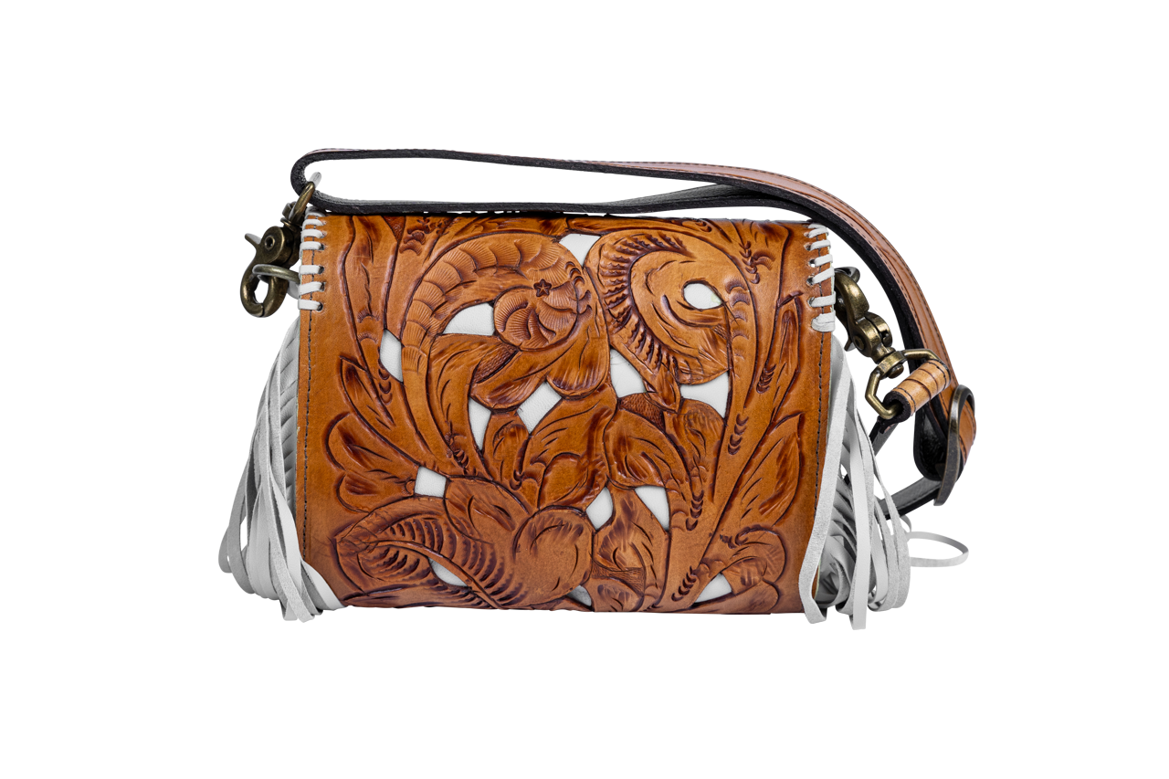 Juan Antonio Tooled Leather Crossbody Purse