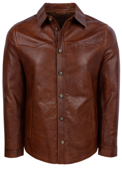 Leather Shirt Jacket - Brown | Theugi New York