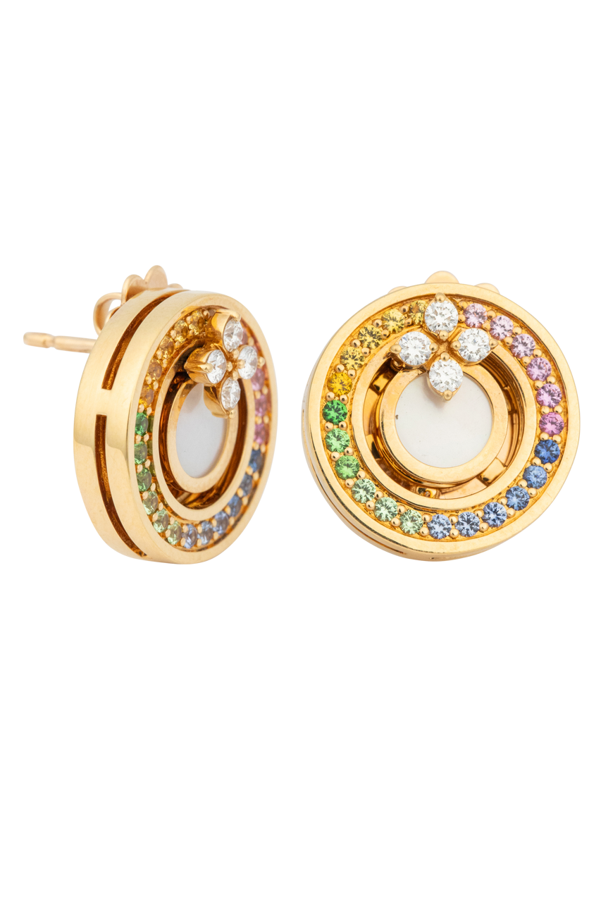 18K Rose Gold Rainbow Sapphire & Diamond Earrings