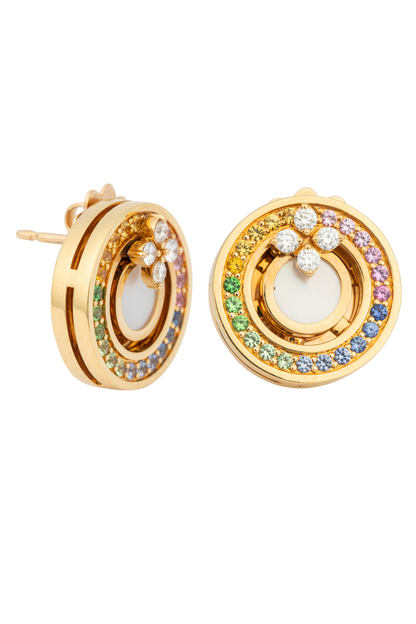 18K Rose Gold Rainbow Sapphire & Diamond Earrings