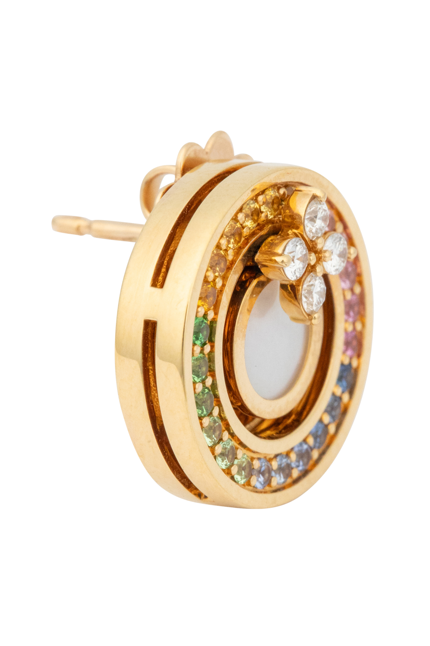 18K Rose Gold Rainbow Sapphire & Diamond Earrings