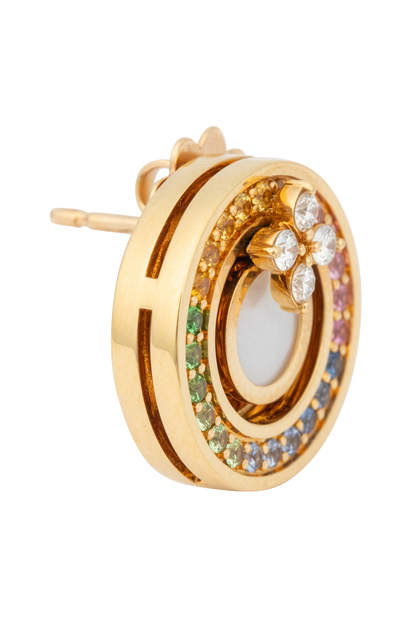 18K Rose Gold Rainbow Sapphire & Diamond Earrings